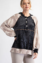 Black/Taupe Plus Size Velvet Tribal Contrast Hoodie