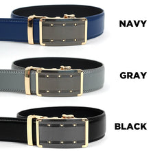 Mens Genuine Leather Sliding Buckle Belt