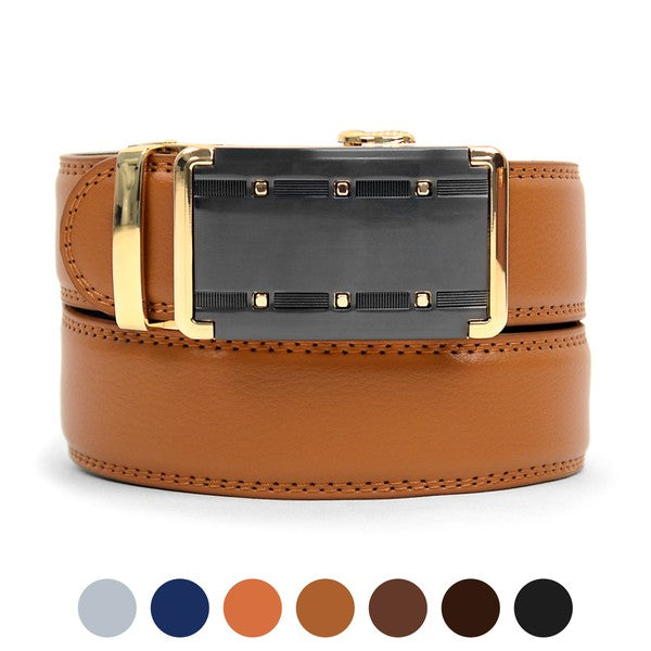 Mens Genuine Leather Sliding Buckle Belt