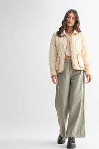 Cream/Taupe Sherpa Floral Piping Detail Jacket