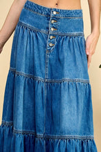 Front Button 3 tiered Denim Skirt