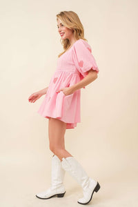 Pink Heart Patch Gauze Valentine Romper