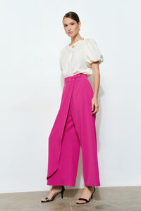 Hot Pink High Waist Wrap Detail Wide Pants