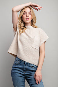 Cream Drop Shoulder Rib-Knit Sweater Top
