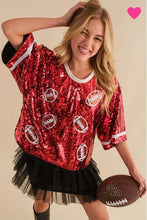 Red Game day Sequin Foot Ball Flocking Crop Top