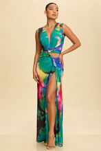 Green Multi Jersey Twist Cutout Maxi Dress