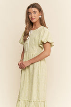 Pastel Lime Finely Floral Embroidered Tiered Maxi Dress