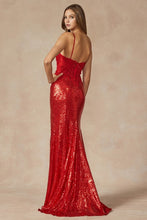 Red Machine Sequin Gown With Corset Bodice Prom Gown