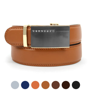Mens Genuine Leather Sliding Buckle Belt