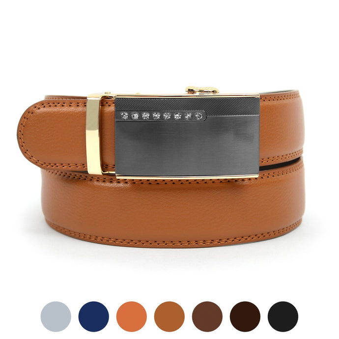 Mens Genuine Leather Sliding Buckle Belt