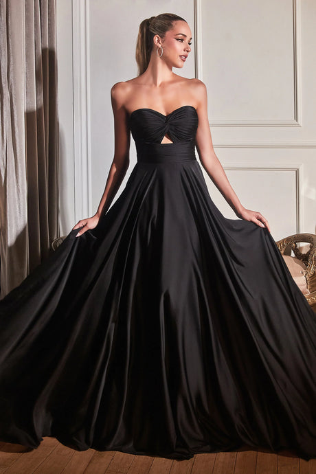 Black Strapless A-Line Satin Keyhole Dress