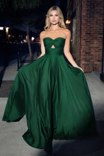 Hunter Green Strapless A-Line Satin Keyhole Dress