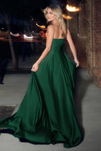 Hunter Green Strapless A-Line Satin Keyhole Dress