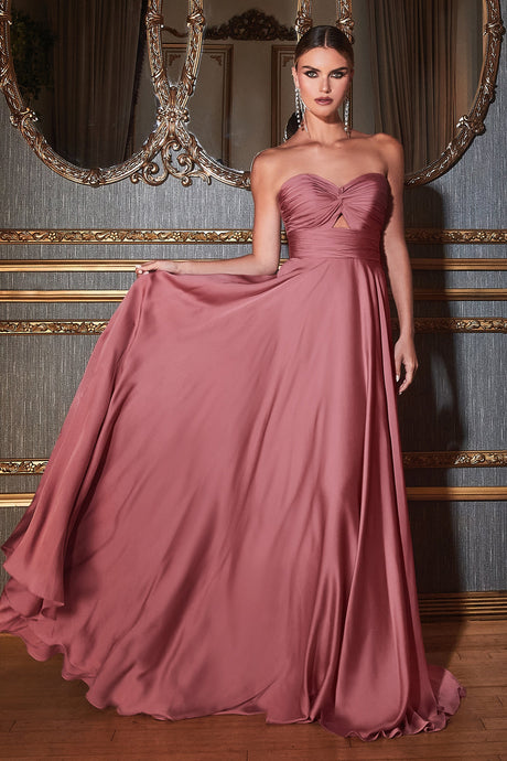 Mauve Strapless A-Line Satin Keyhole Dress
