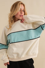Cream/Lt.Blue Long Sleeve Color Block Crew Neck Sweatshirts