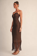 Brown Golden Hour Metallic Knit Fringe Maxi Dress