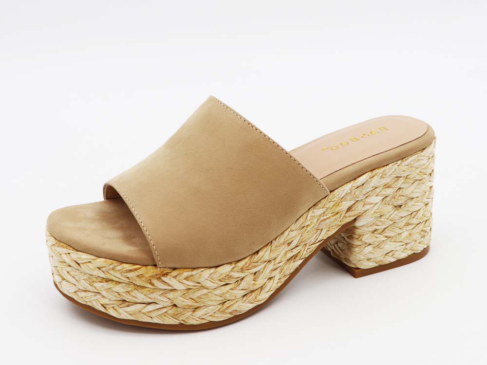 Nude Nubuck Platform Wedge Sandal Slipper