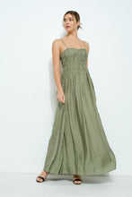 Sage Satin Ruched Detailing Sleeveless Maxi Dress