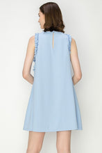 Blue Crewneck Floral Ruffled Sleeveless Mini Dress
