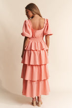 Salmon Square Neckline Ruffle Tiered Maxi Dress