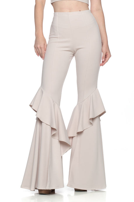 Nude Flares Into Bell Bottoms Ruffles Pants