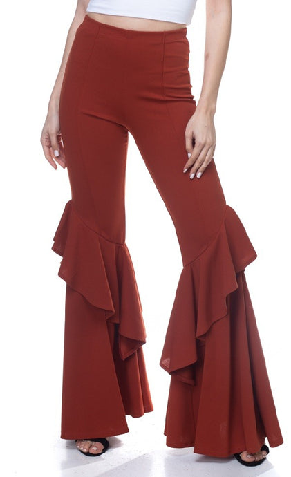 Rust Flares Into Bell Bottoms Ruffles Pants