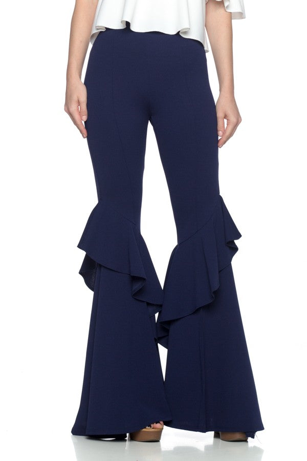 Royal Blue Flares Into Bell Bottoms Ruffles Pants
