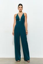Emerald Crystal Trim Deep V Cross Back Jumpsuit