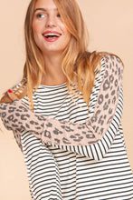 Ivory/Black/Blush Plus Stripe Leopard Print Thumb Hole Knit Top