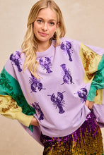 Mardi Gras Sequin Crawfish Washed Mardi Gras Sweatshirt Top