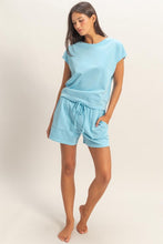 Blue Sleeveless Crew Neck Top And Shorts Set