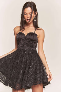 Black Satin Top With Sequin Bottom Contrast Dress