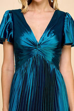 Teal Short Sleeve Pleated Skirt Tie Back Maxi Dress