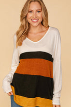 Ivory/Black/Rust Cashmere Feel Soft Brush Color Block Knit Top