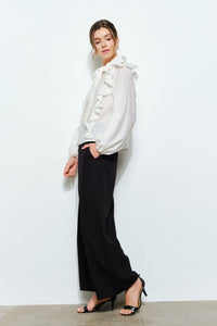 Ivory Soft Wool Blouse With Bow Tie & Pearl Buttons