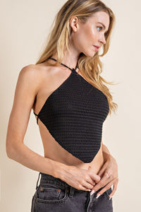 Blk Sweater Knit Triangle Crop Halter Top