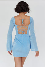 Blue Long Sleeve Knit Square Neck Dress