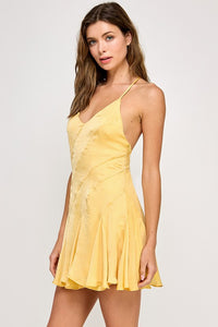 Yellow Satin A-line Mini Dress