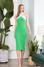 Green Crossover Neckline Stretch Ribbed Knit Mini Dress