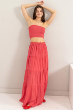D.Coral Tube Top And Tiered Maxi Skirt Set