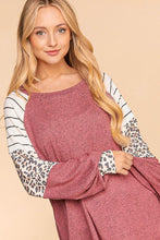 Mauve/Ivory/Black Soft Brushed Leopard Color Block Knit Top
