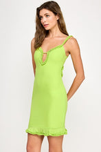 Lime Double Layered Mesh, Ruffle Detail Mini Dress