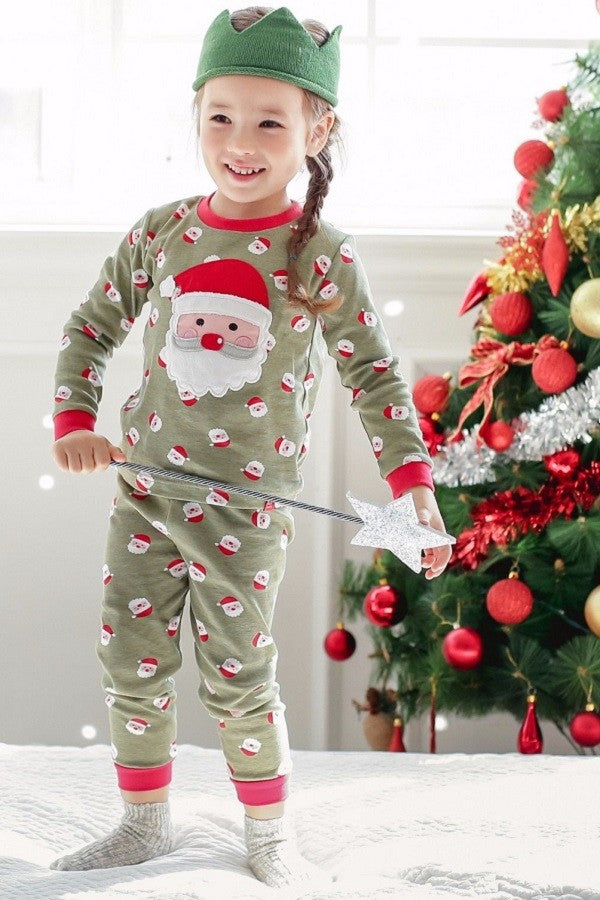 Green Cookie Santa Long Sleeve Pajamas Set