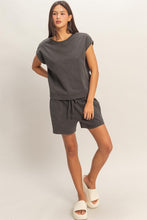 Black Sleeveless Crew Neck Top And Shorts Set