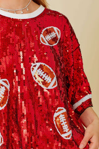 Red Game day Sequin Foot Ball Flocking Crop Top