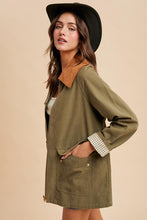 Light Olive Corduroy Collared Cotton Chore Jacket