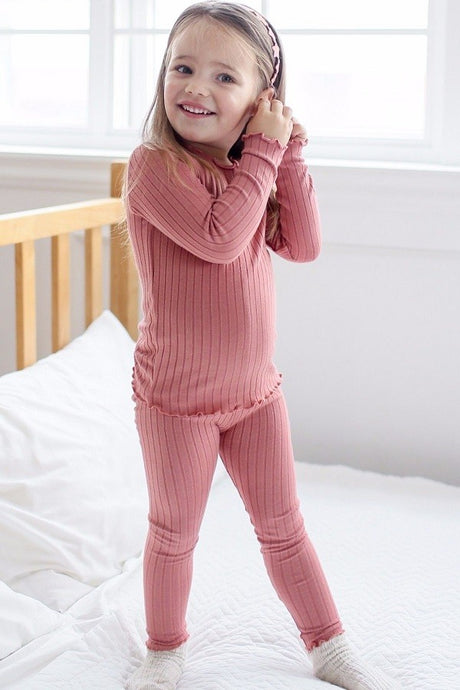 Pink Shirring Dusty Pink Long Sleeve Pajamas Set