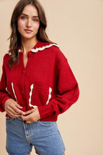 Crimson Doll Collar Button Up Cardigan