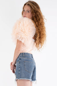 Taupe Solid Exaggerated Bodysuit W Mesh Ruffle Sleeves