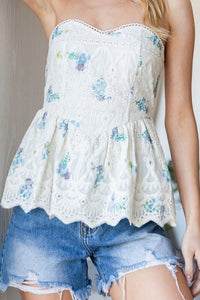 Blue Combo Flower Printed Lace Tube Top